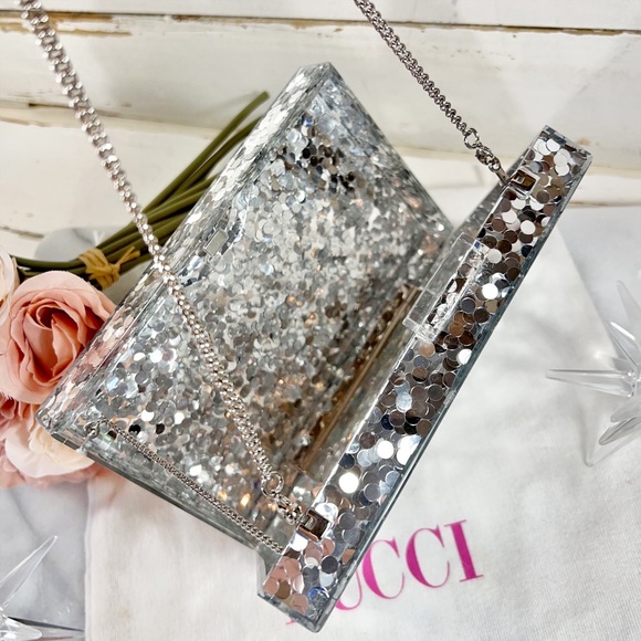 Emilio Pucci Rare Glitter Lucite 3-D Logo Box Clutch/Shoulder Bag - Picture 9 of 16